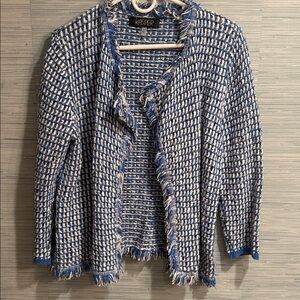 Kasper Women's Textured Knit Cardigan in Blue and Cream